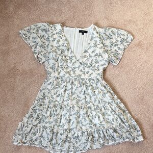 Lulu's Cream and Blue Floral Dress